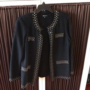 Stud trim textured knit black jacket